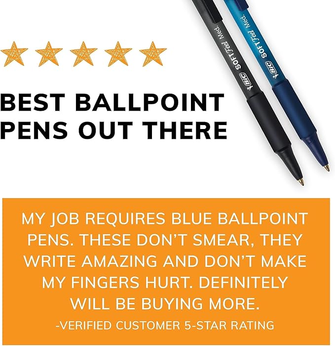 BIC Soft Feel Blue Retractable Ballpoint Pens, Medium Point (1.0mm), 36-Count Pack, Blue Pens With Soft-Touch Comfort Grip