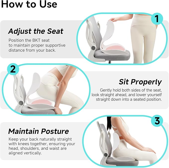 BKT Seat Cushion Chair Ergonomic Office Chair Cushions Lumbar Support for Seat Pillow Ideal for Students Office Workers Nursing Mothers Long Sitting Outdoor Fishing Floor