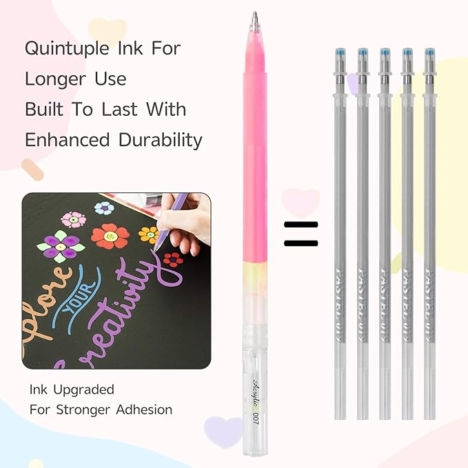 LIUILUCAI 48 Colors 3D Acrylic Gel Pens for Coloring, Large Capacity Fine Tip Acrylic Paint Pen, 1.0 mm Bullet Tip, Colored Gel Ink Pens for Black Paper Drawing Journaling Art Supplies