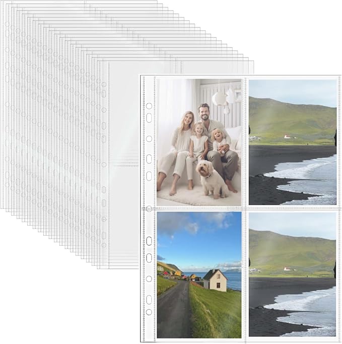 Mogoostry A4 Clear Sheet Protectors 4 Pocket Binder Sleeves 20 Sheets 11 Holes Top Open Photo Album Sleeves Photocard Collection Page Protector