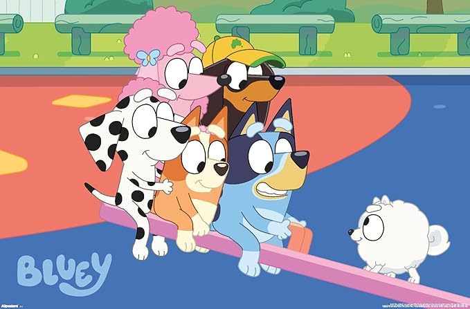 Bluey (2018) - Bluey and Friends See Saw Fun Wall Poster, 22.4L" x 14.7W", Premium Unframed Version