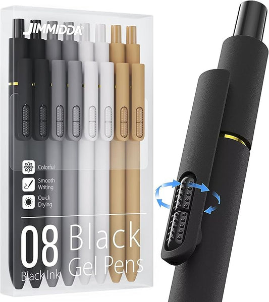 8Pcs Black Gel Pens - 0.7mm Medium Point Black Ink Pens | Smooth Writing - Quick Drying Retractable Pen for Men Women (Classic - 8Pcs)