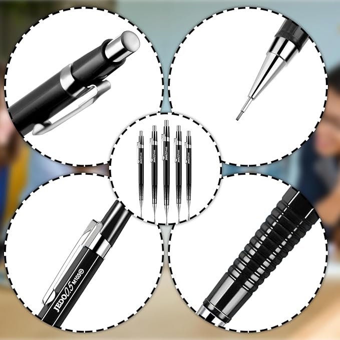 Gueevin 24 Pcs Mechanical Pencil Metal Penpoint Mechanical Pencil Retractable Automatic Drafting Pencils Refills for Writing Drawing Signature (0.5mm,Black)