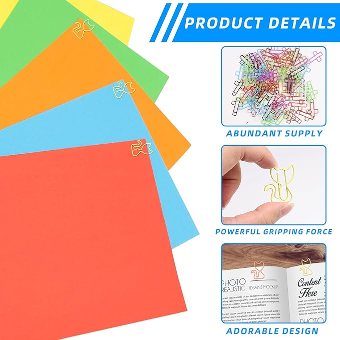 50 PCS Mixed Color Cat Paper Clips & Bookmarks | Multicolor Cat School Supplies, Office Stationery & Themed Gifts for Teachers, Cat Lovers, Women, Students & Coworkers