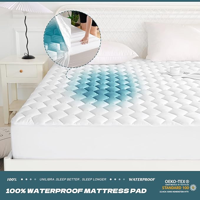 UNILIBRA Full Mattress Protector Waterproof, Deep Pocket Mattress Pad Cover Up to 18 Inches, Quilted Fitted Hollow Cotton Filling Breathable Mattress Topper