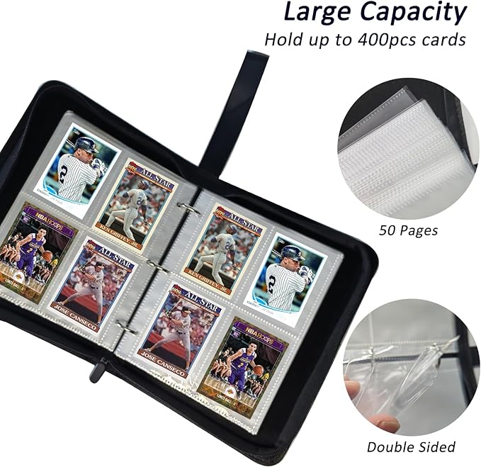 Card Binder 4 Pocket, 3-Ring 400 Pockets Zipper Card Holder Album with Removable 50 Sleeves, Card Folder Book for Trading Cards, MTG, TCG, Yugioh Cards, Sports Cards (Blue)