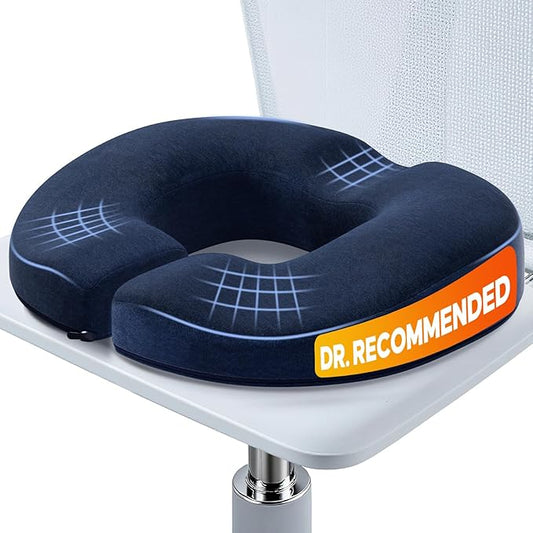 Benazcap Donut Pillow Seat Cushion, Donut Chair Cushions for Postpartum Pregnancy & Hemorrhoids, Memory Foam Seat Chair Cushion for Sciatica & Hip & Coccyx Pain Relief-Blue