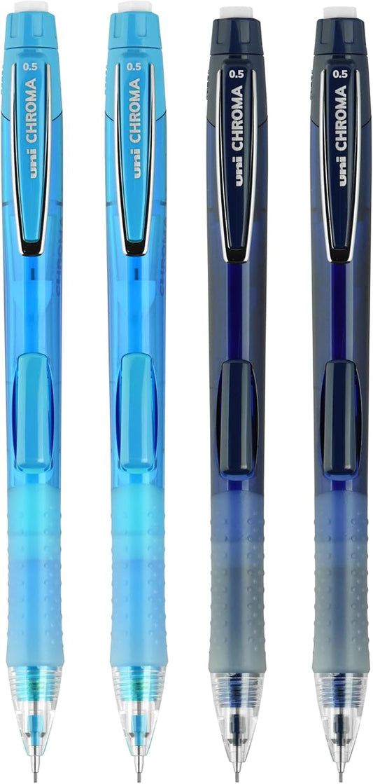 Uniball Chroma Mechanical Pencils 4 Pack, 0.7mm - Assorted Colored Barrels - Variety Pack of Uniball Mechanical Pencils