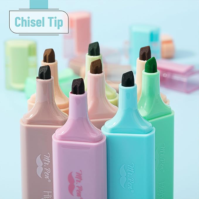 Mr. Pen- Highlighter 8 Pack, Vintage Colors, Chisel Tip Aesthetic Highlighters for School, No Bleed