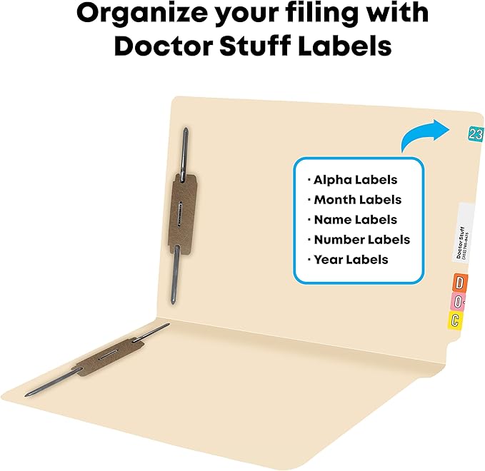 Medical File Folders with 2 Fasteners, Doctor Stuff, Letter Size, Reinforced End Tab Folders with 2” Bonded Fastener on Inside Front and Back, 14 pt Manila Stock, Box of 50