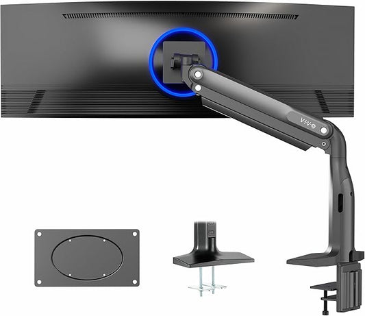 VIVO Aluminum Ultrawide Monitor Stand, Classic, Fits up to 49 inch Computer Screens, Single Articulating Pneumatic Arm, C-Clamp and Grommet Desk Mount, Max VESA 200x100, Black, STAND-V100H