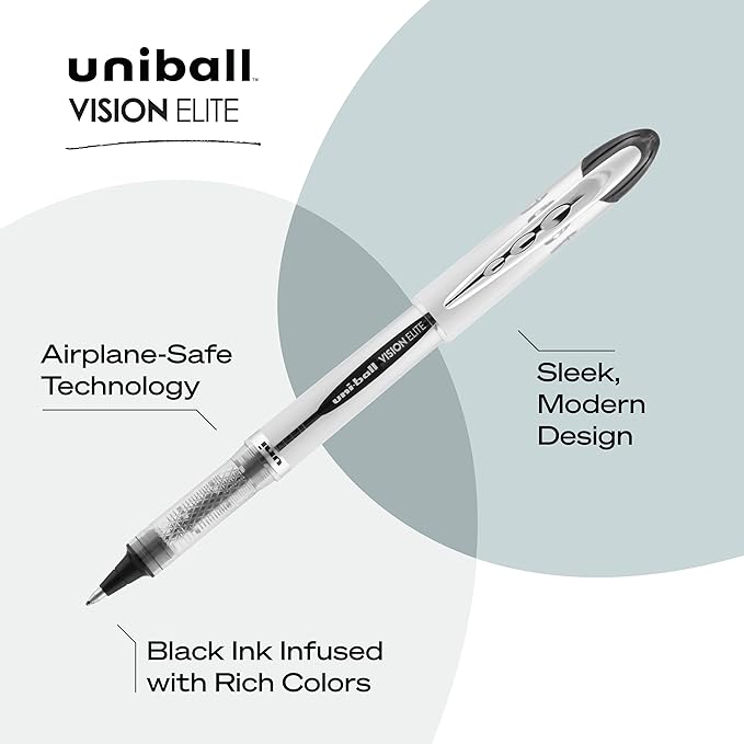 uniball Vision Elite Rollerball Pens, Bold Point (0.8mm), Black, 4 Pack