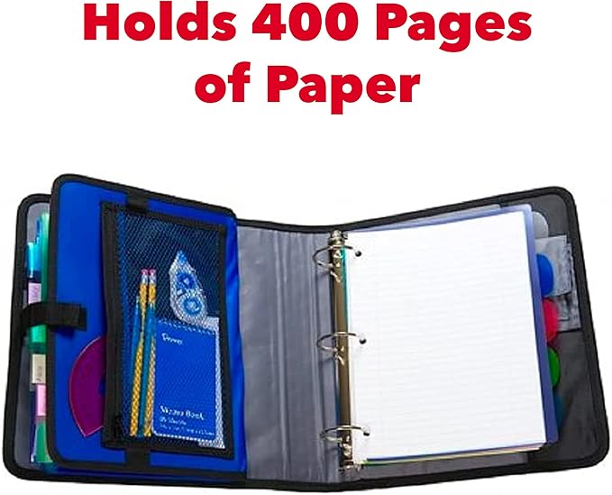 Case-it The Open Tab Velcro Opening Binder - 2 Inch O-Rings - 5 Color Tab Expanding File Folder - Multiple Pockets - 400 Sheet Capacity - Red S-826-A