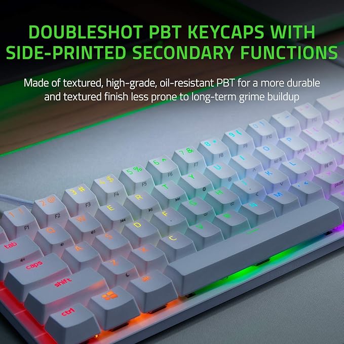 Razer Huntsman Mini 60% Gaming Keyboard: Linear Optical Switches - Rapid Trigger Mode - Chroma RGB Lighting - PBT Keycaps - Onboard Memory - Snap Tap - White