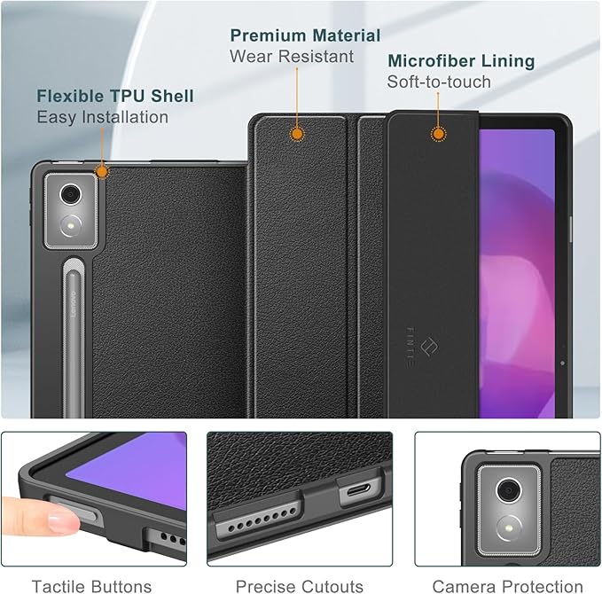 Fintie Case for Lenovo Idea Tab Pro 12.7 inch 2025 (TB-373FU/ TB-375FC) - Ultra-Thin Soft TPU Back Cover Protective Case with Pen Holder and Auto Sleep/Wake (Black)