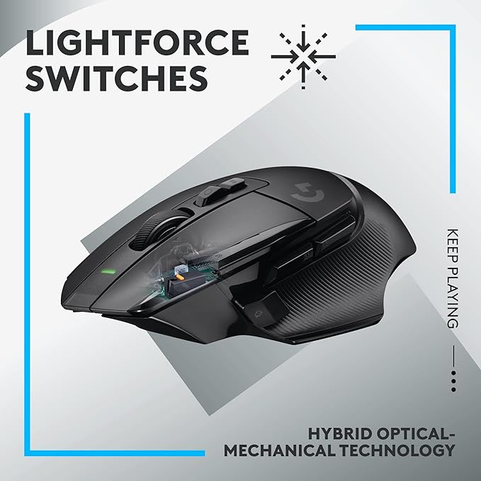 Logitech G502 X Lightspeed Wireless Gaming Mouse - LIGHTFORCE Hybrid Optical-Mechanical switches, Hero 25K Gaming Sensor, Compatible with PC - macOS/Windows - Black