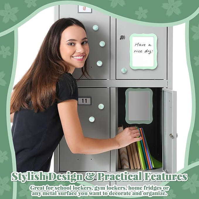11 Pcs School Lockers Magnetic Decor Green Locker Accessories Kit with Magnetic Mirror Whiteboard Pen Holder Buckles Lockers Organizer Decorations Locker Essentials for Back to School Supplies