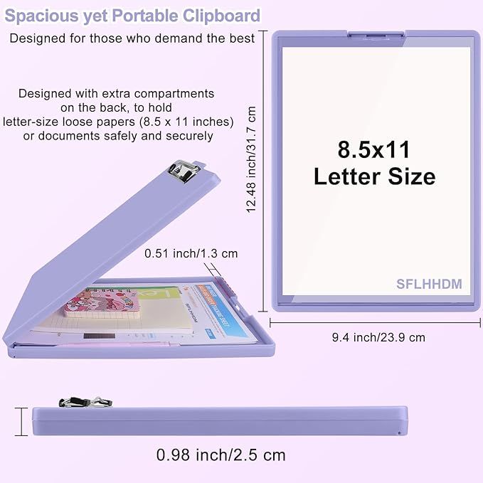 SFLHHDM Clipboard with Storage,Heavy Duty Clip Boards 8.5x11 with 2 Storage Case,Clear Visible Panel Storage Clipboards,Side Opening Nursing Clipboard Folder for Office Supplies-Lavender Purple