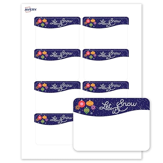 Avery Printable Christmas Adhesive Name Badges, Rectangle, 2-1/3" x 3-3/8", Pre-Printed Let It Snow Snowflakes Design, Matte White, Laser & Inkjet Compatible, 80 Total