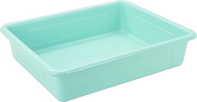 Storex Letter Size Flat Storage Tray – Organizer Bin for Classroom, Office and Home, Teal, 5-Pack (62522A05C), 10 x 13 x 3 Inches