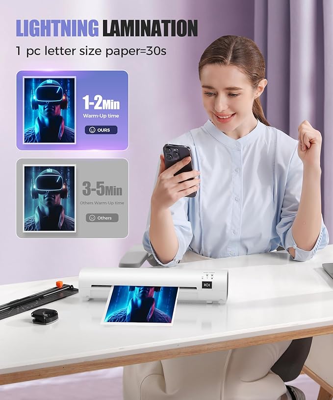 A4 Thermal Laminator with Trimmer & Corner Rounder, 9 Inch Portable Laminator Machine for Home, Office, School, Business, Anti-Jam Tech & 40 Sheets Included