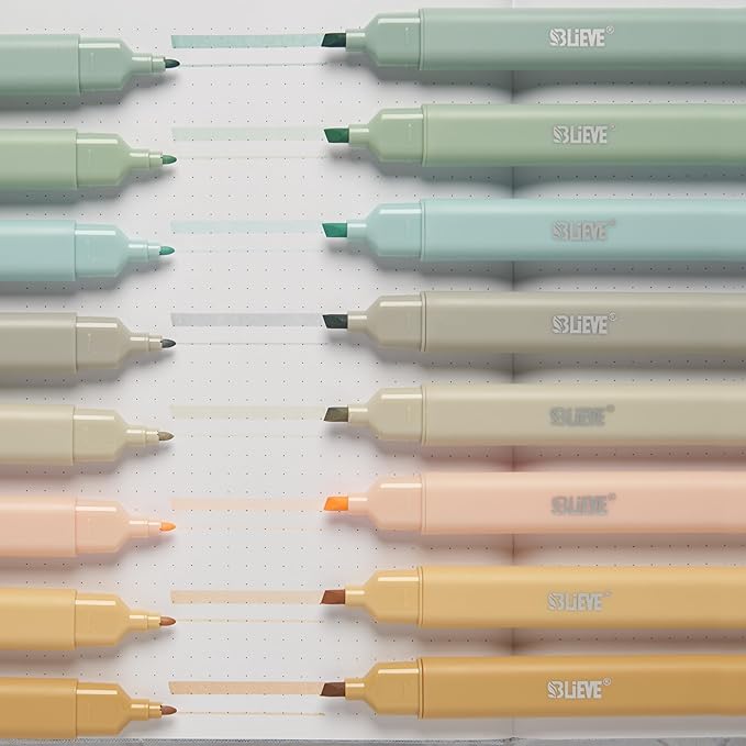 BLIEVE- Aesthetic Bible Highlighters No Bleed Through Assorted Colors, Cute Highlighter Dual Tip For Journaling Supplies And School Accessories, Bible Highlighters And Pens No Bleed (BOHO EARTH)
