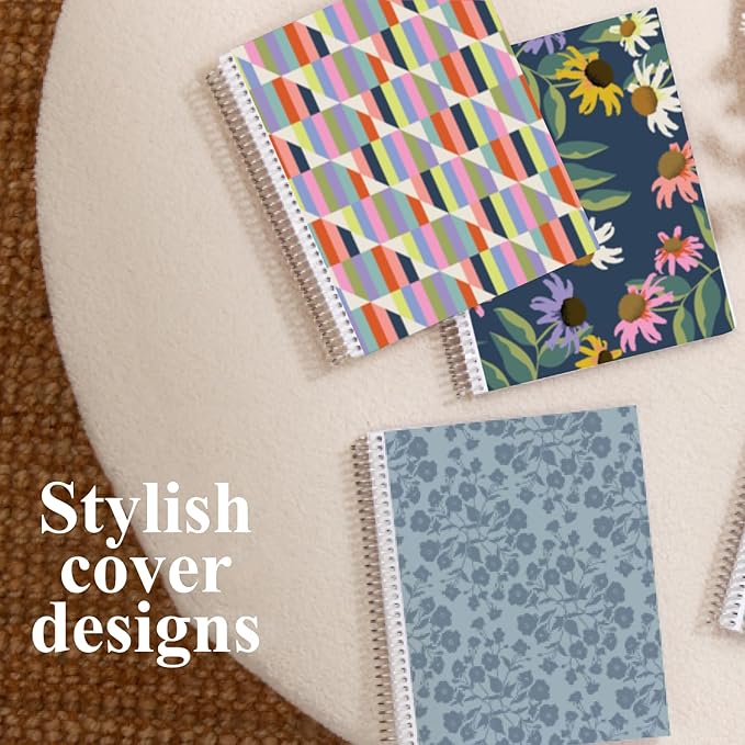 Erin Condren 7” x 9” Lined Spiral Notebook, College-Ruled Layout with 80 Lb. Paper, Daisy Blooms Cover, 160 Lined Notebook Pages, Platinum Coil, Stickers Included
