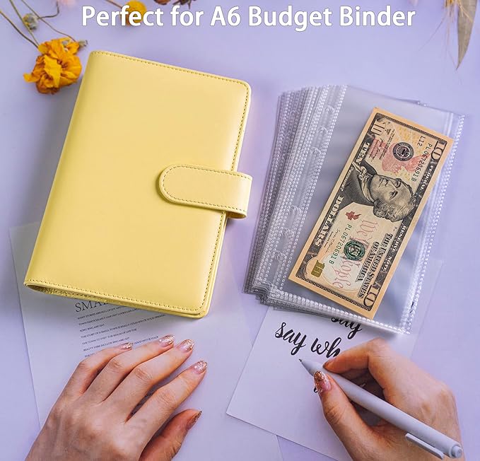 40 Pack 80 Pockets Budget Sheet Protector Sleeves for A6 6 Ring Binder, Ultra-Clear Cash Binder Sleeves, Double-Sided, Top Loading Sheet Protector for Budget Sheet, Currency Collection,3.5x5 Photos