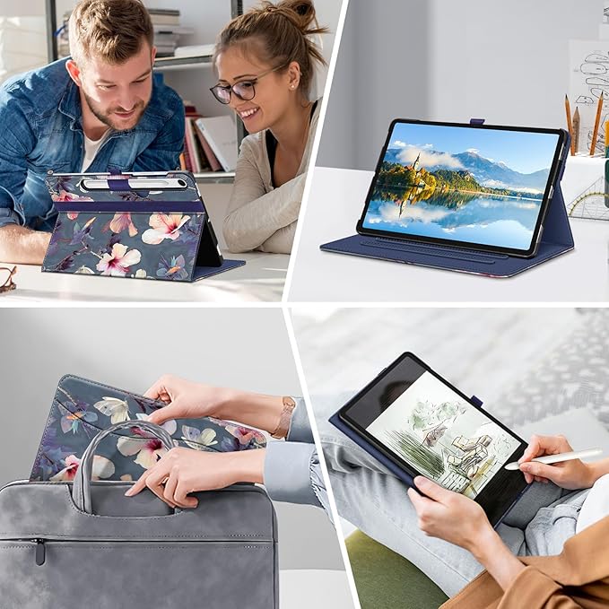Fintie Case for Samsung Galaxy Tab S10 Lite/ S10 FE/ S9 FE 5G 10.9 Inch/Tab S9 11 Inch with S Pen Holder, Multi-Angle Viewing Protective Cover with Pocket, Auto Sleep/Wake, Blooming Hibiscus