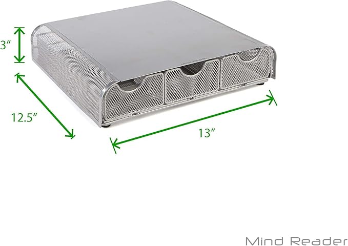 Mind Reader Perch Monitor Stand Desk Organizer, Silver Metal Mesh (Pack of 2)