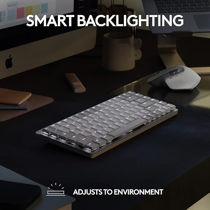 Logitech MX Mechanical Mini for Mac Wireless Illuminated Keyboard, Low-Profile Performance Switches, Tactile Quiet Keys, Backlit, Bluetooth, USB-C, Apple, iPad - Space Grey