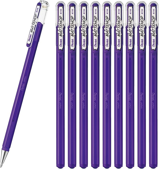 Pentel Matte Hop Violet Color Ballpoint Pen, 10 Count K110-VV