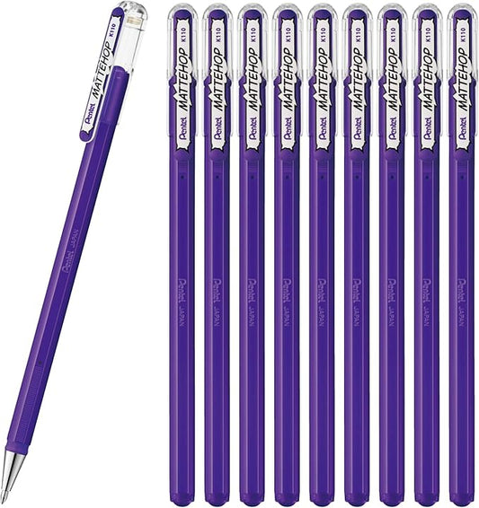 Pentel Matte Hop Violet Color Ballpoint Pen, 10 Count K110-VV