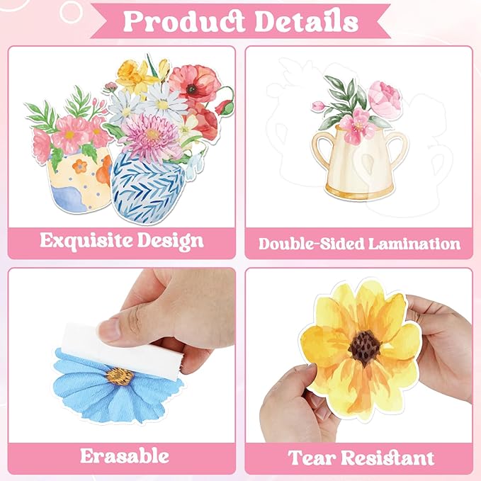 74pcs Spring Bulletin Board Decorations Set Flower Bookshelf Bulletin Board Amazing Things Happen Here Paper Cutouts Floral Cards Motivational Cutout Classroom Decor for Classroom School Offices
