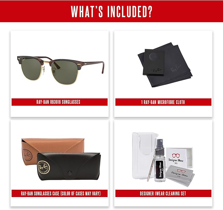 Ray-Ban RB3016 CLUBMASTER Sunglasses For Men For Women +BUNDLE with ACCESSORY EYEWEAR KIT
