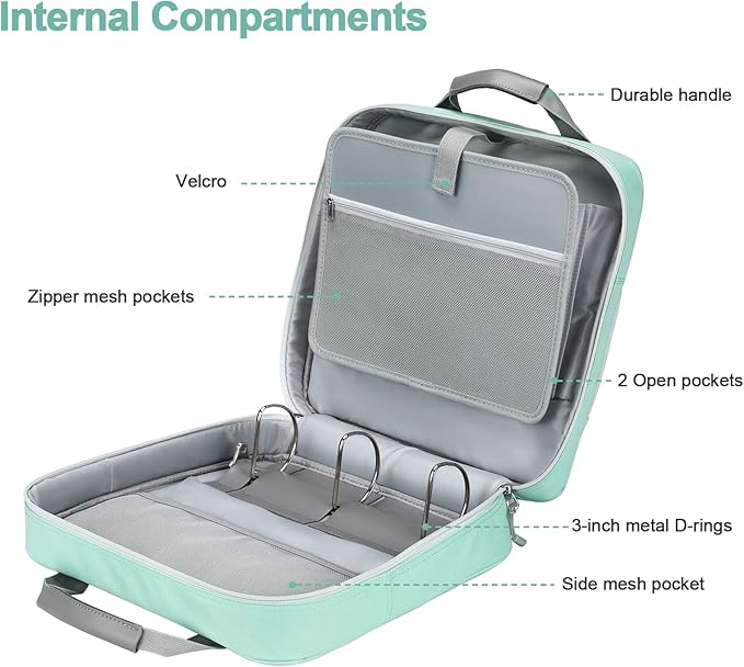 4 Inch 3 Ring Zipper Binder D-Ring, Multi-Pocket School & Office Binder Organizer, 800 Sheet Capacity, Compatible with 13-Inch MacBook (Patent Design Light Blue)