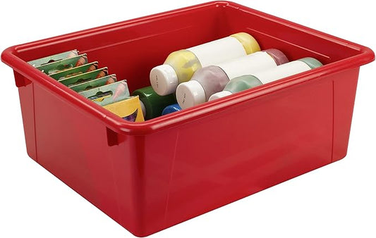 Storex Letter Size Deep Storage Tray – Organizer Bin for Classroom, Office and Home, Red, 5-Pack (62525U05C)