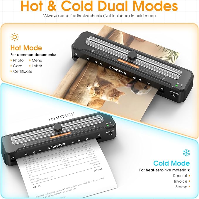 Crenova Laminator Machine with 12 Laminating Sheets, A3 Laminating Machine Hot & Cold with Trimmer Corner Rounder, Fast Warm Technology, 13-Inch Laminator for Home Office School Business (A3-12PCS)