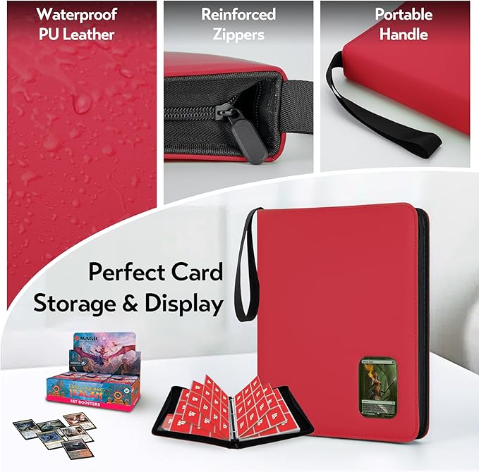 Card Binder 9 Pocket, Trading Card Binder with Clear Window Design, 720 Double Sided Pocket PU Collection Binder, Card Albums for MTG, TCG, and Sports Cards(Red)
