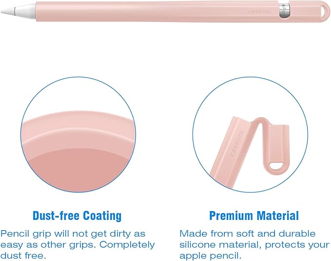 Fintie Silicone Sleeve Compatible with Apple Pencil 1st Generation, Ultra Light Pen Skin Case Cover Soft Protective Pencil Grip Holder with 2 Nib Covers & Cable Adapter Tether, Pink Sand