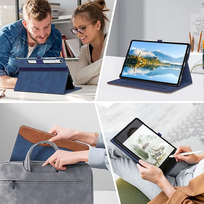 Fintie Case for Samsung Galaxy Tab S10 Lite/ S10 FE/ S9 FE 5G 10.9 Inch/Tab S9 11 Inch with S Pen Holder, Multi-Angle Viewing Protective Cover with Pocket, Auto Sleep/Wake, Denim Blue/Brown