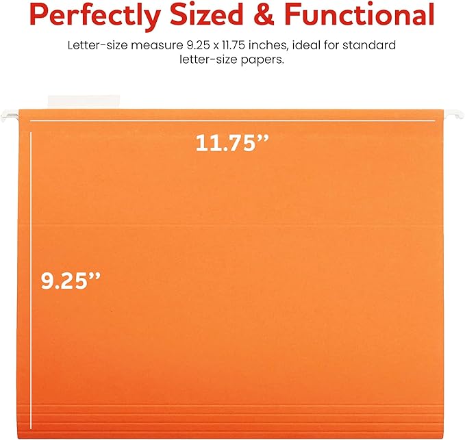 Orange Hanging File Folders – 8 Pack, Letter Size File Organization Folders for Home, Office, School & Filing Cabinets