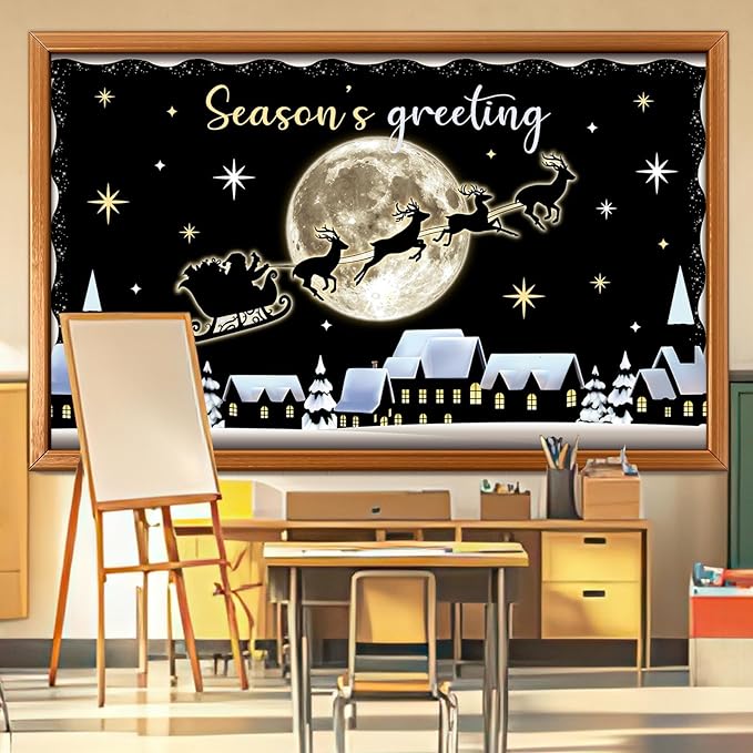 Christmas Bulletin Board Decorations Set Winter Snowy Classroom Cutouts Christmas Season Greeting Bulletin Board Decor for Xmas Party School Classroom Chalkboard Wall Favor