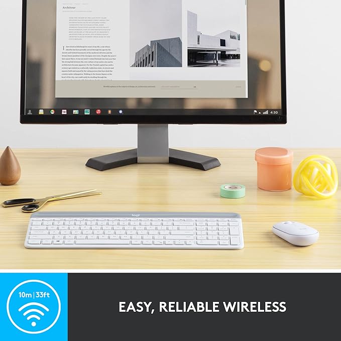 Logitech MK470 Ultra Slim Minimalist Wireless Keyboard Mouse Combo Off White