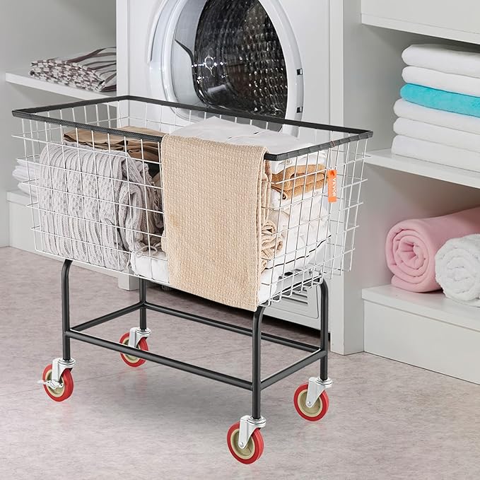 VEVOR Wire Laundry Cart, 3.8Bushel Wire Laundry Basket with Wheels, 32.5''x21.3''x29.9'', Commercial Laundry Basket, Steel Frame with Chrome Finish, 4'' Casters, Wire Cart for Laundry