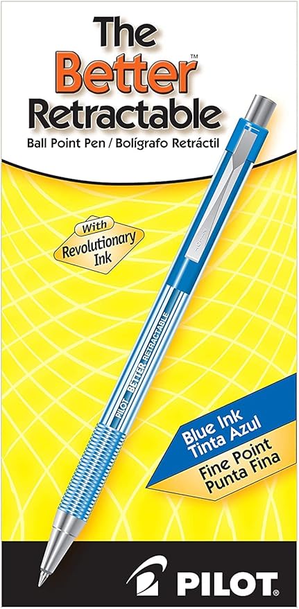 PILOT The Better Ball Point Pen Refillable & Retractable Ballpoint Pens, Fine Point, Blue Ink, 6 PACK