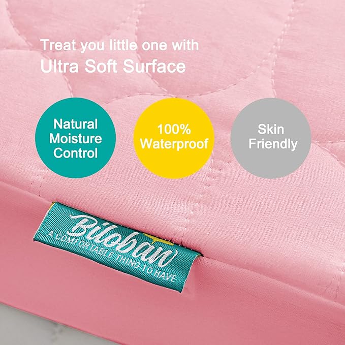 Crib Mattress Protector Sheets Waterproof 2 Pack, Quilted Crib Mattress Pad Cover Fitted Fits for Baby Toddler Bed Mattress, Aqua & Pink, 52” x 28”