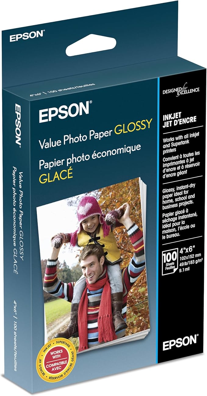 Epson Value Photo Paper Glossy, 4"x6", 100 Sheets (S400034)