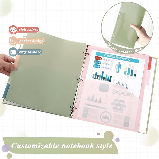 5 Sets 5 Tab Binder Dividers with Pockets for 3 Ring Plastic Binders 8.5 x 11 Inches 3 Hole Punched Page Divider Sturdy Colorful Dividers for Office School Business Home Organizer (Vintage Color)