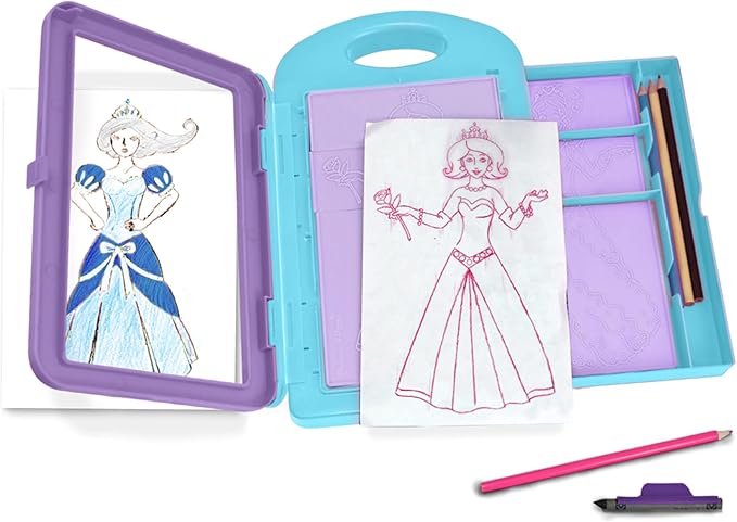 Melissa & Doug Princess Design Activity Kit - 9 Double-Sided Plates, 4 Colored Pencils, Rubbing Crayon